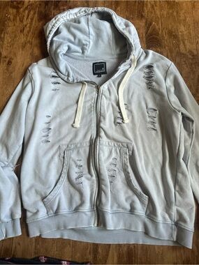 Blank NYC Distressed Light Blue Zip-Up Hoodie